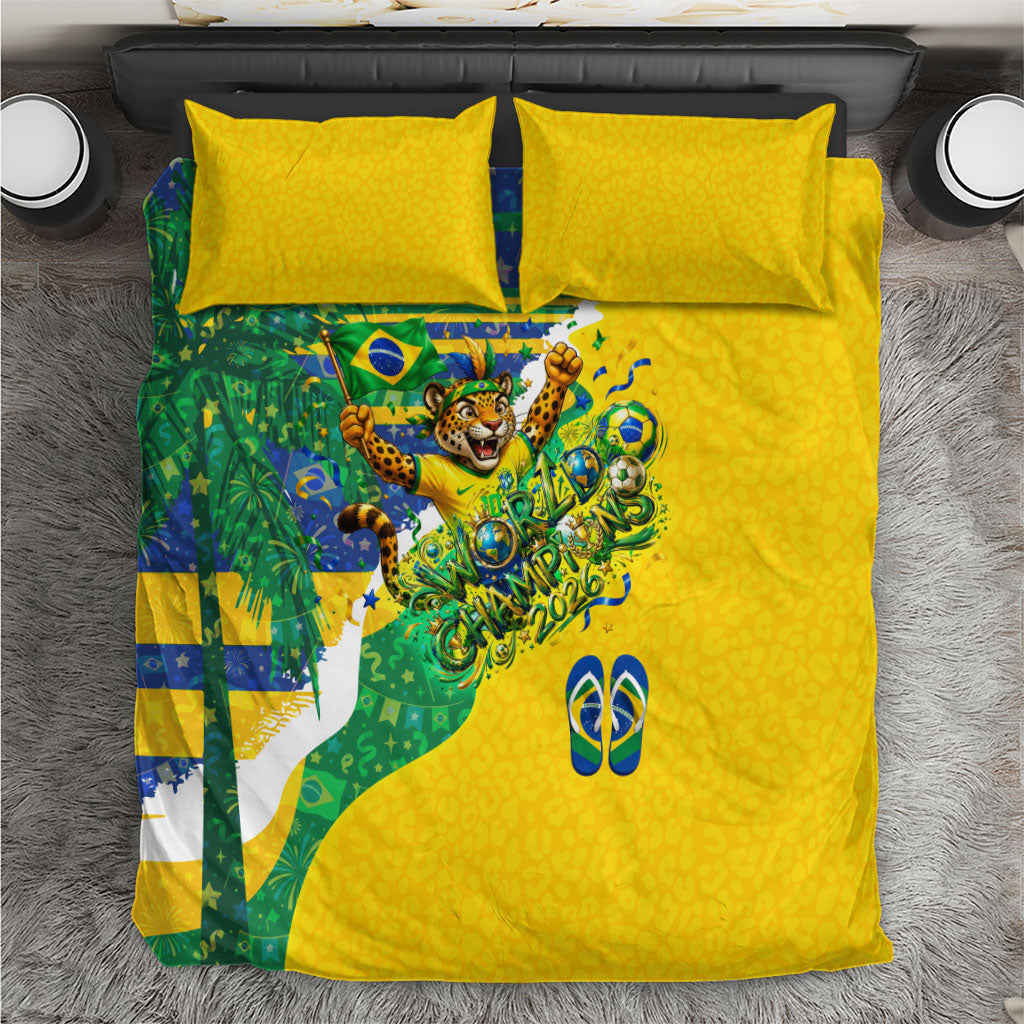 Brazil Football World Champions 2026 Bedding Set Brasil Futebol - Jaguar Mascot - Vibrant Carnival Style