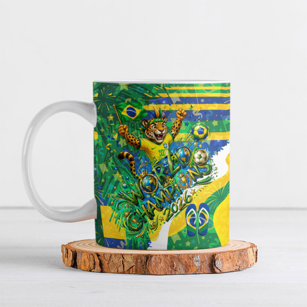 Brazil Football World Champions 2026 Ceramic Mug Brasil Futebol - Jaguar Mascot - Vibrant Carnival Style