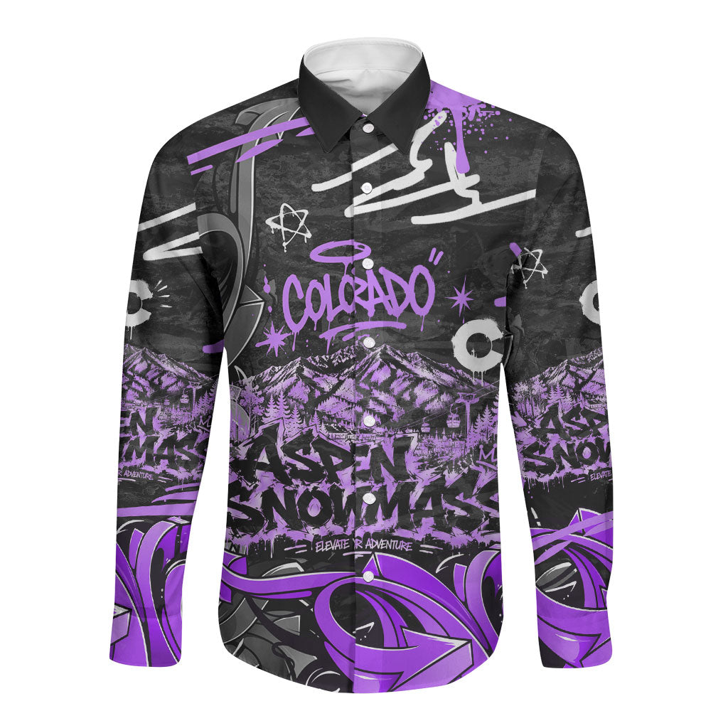 Personalized Colorado Aspen Snowmass Red Rocks Long Sleeve Button Shirt Urban Graffiti Paint Splatter Street Art