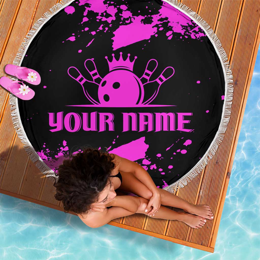 Pink Paint Splatter Design Beach Blanket with Bowling Graphic and Custom Team Name Text - Wonder Print Shop