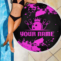 Pink Paint Splatter Design Beach Blanket with Bowling Graphic and Custom Team Name Text - Wonder Print Shop