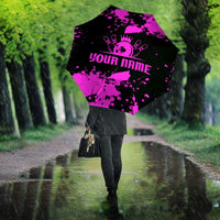 Pink Paint Splatter Design Umbrella with Bowling Graphic and Custom Team Name Text - Wonder Print Shop