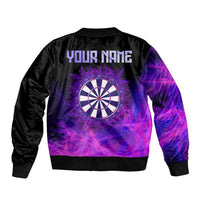 Dartboard and Darts Bomber Jacket with Purple Smoke Background and Custom Team Name - Wonder Print Shop
