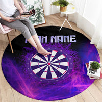 Round dartboard area rug with purple smoke effect and 'TEAM NAME' text at top