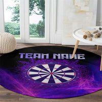 Round dartboard area rug with purple smoke, dartboard target, and 'TEAM NAME' lettering