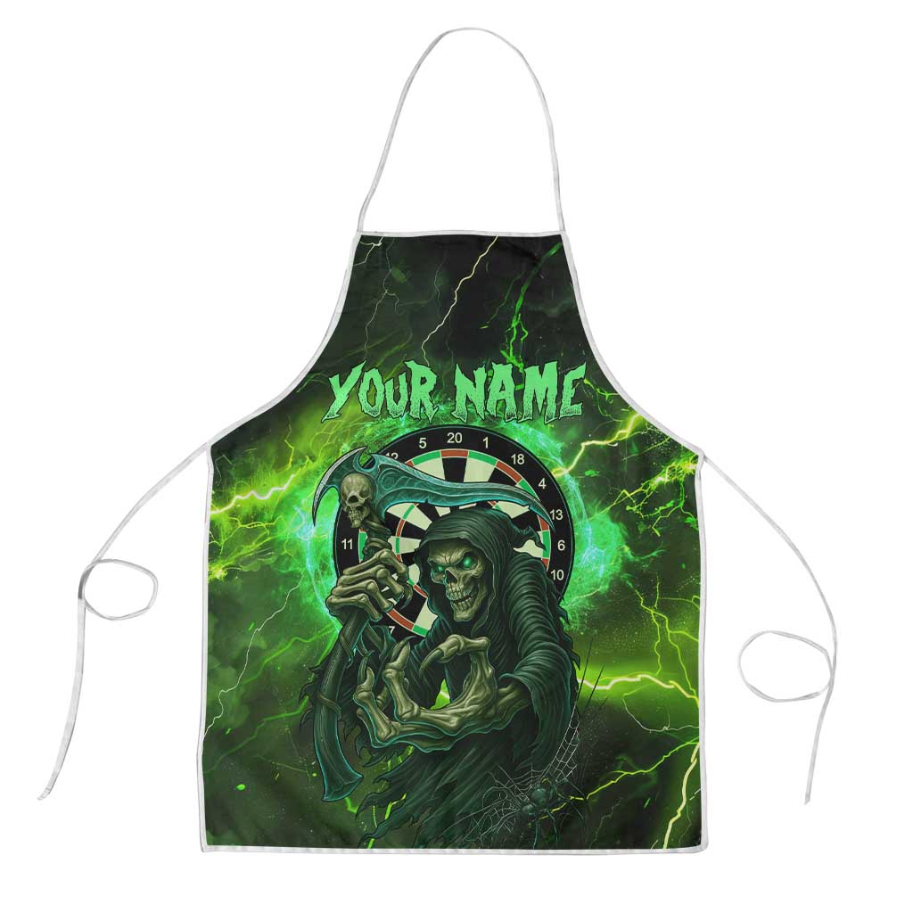 Grim Reaper and Dartboard Darts Apron with Green Lightning Background and Custom Team Name - Wonder Print Shop