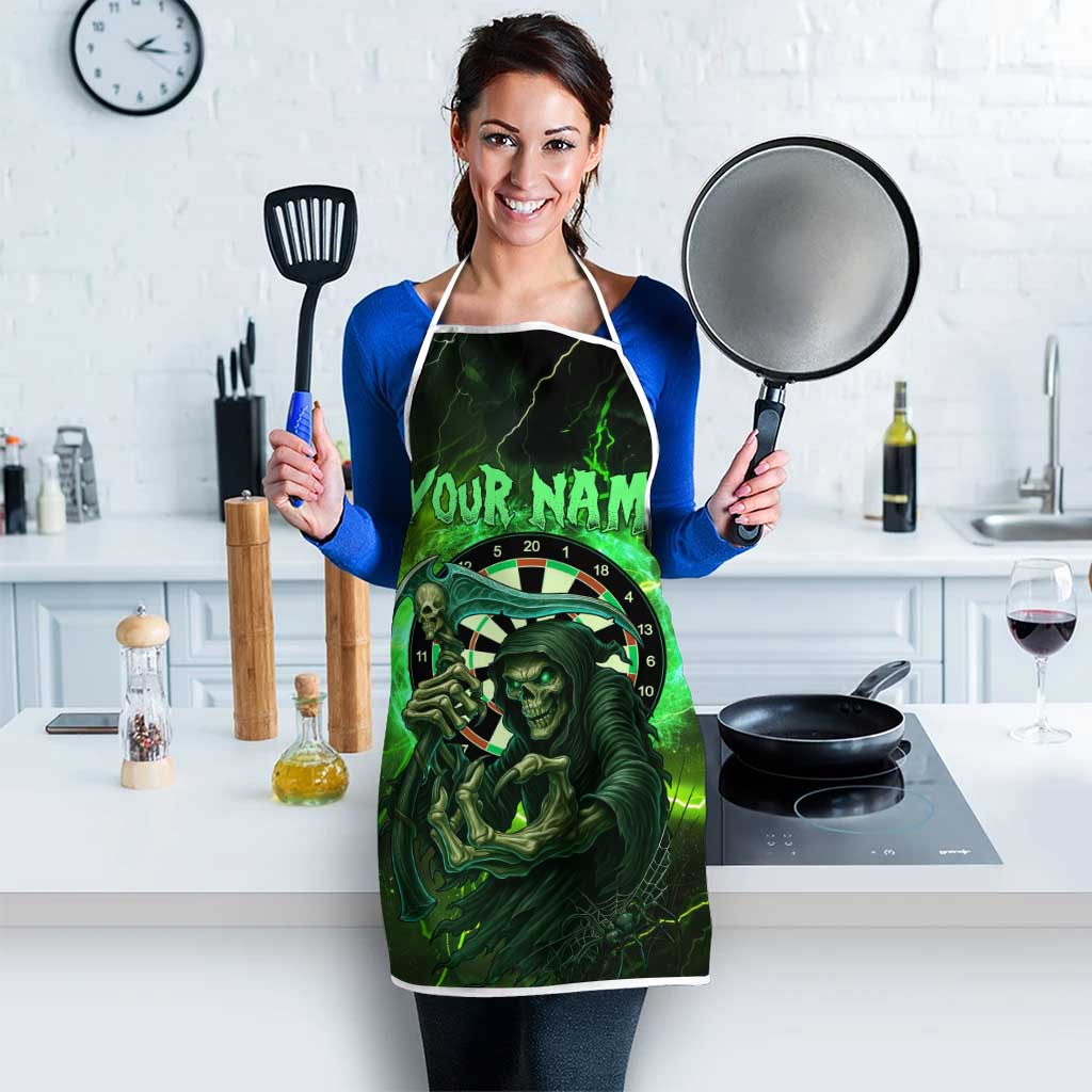 Grim Reaper and Dartboard Darts Apron with Green Lightning Background and Custom Team Name - Wonder Print Shop