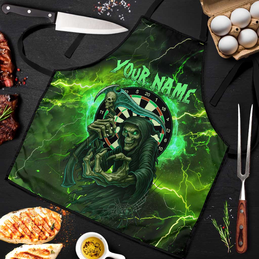 Grim Reaper and Dartboard Darts Apron with Green Lightning Background and Custom Team Name - Wonder Print Shop