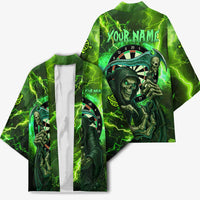Grim Reaper and Dartboard Darts Kimono with Green Lightning Background and Custom Team Name - Wonder Print Shop