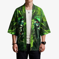 Grim Reaper and Dartboard Darts Kimono with Green Lightning Background and Custom Team Name - Wonder Print Shop