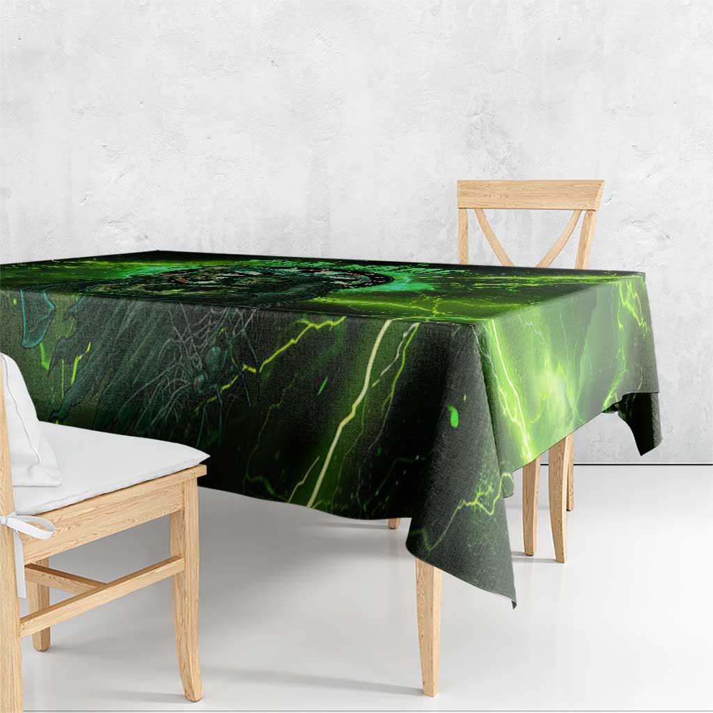 Grim Reaper and Dartboard Darts Tablecloth with Green Lightning Background and Custom Team Name - Wonder Print Shop