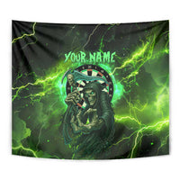 Grim Reaper and Dartboard Darts Tapestry with Green Lightning Background and Custom Team Name - Wonder Print Shop