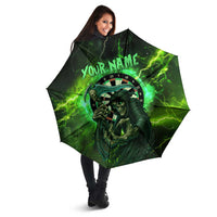 Grim Reaper and Dartboard Darts Umbrella with Green Lightning Background and Custom Team Name - Wonder Print Shop