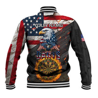 Custom American Flag and Bald Eagle Darts Baseball Jacket with Flaming Dartboard - Wonder Print Shop