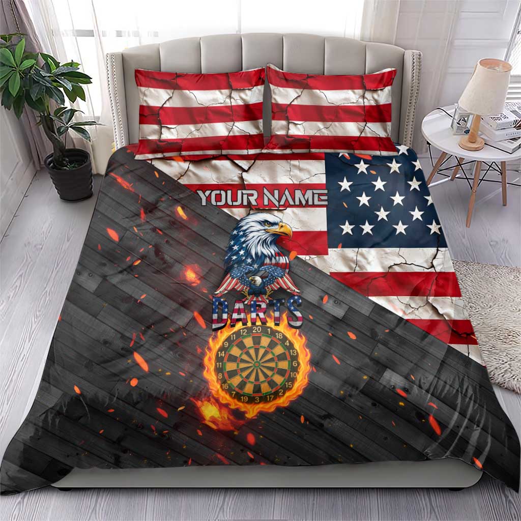 Custom American Flag and Bald Eagle Darts Bedding Set with Flaming Dartboard - Wonder Print Shop