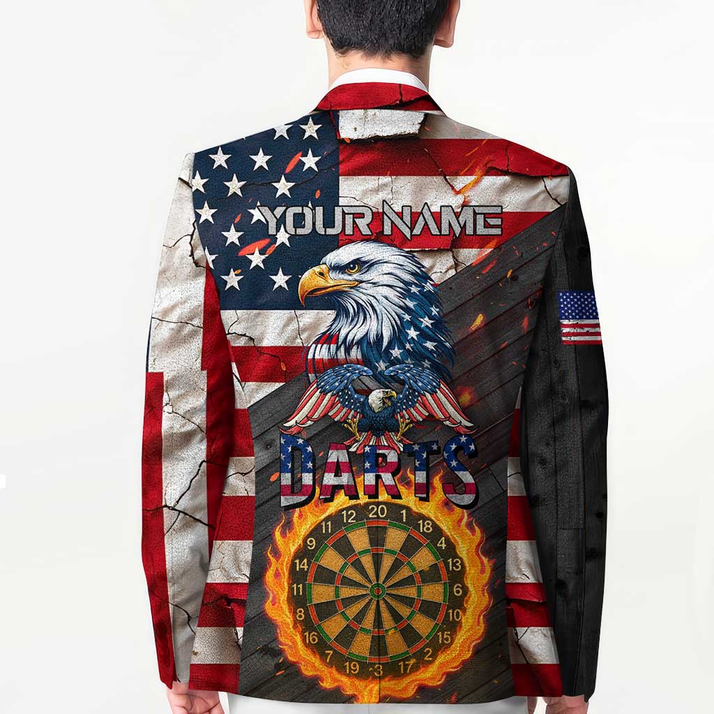 Custom American Flag and Bald Eagle Darts Blazer with Flaming Dartboard - Wonder Print Shop
