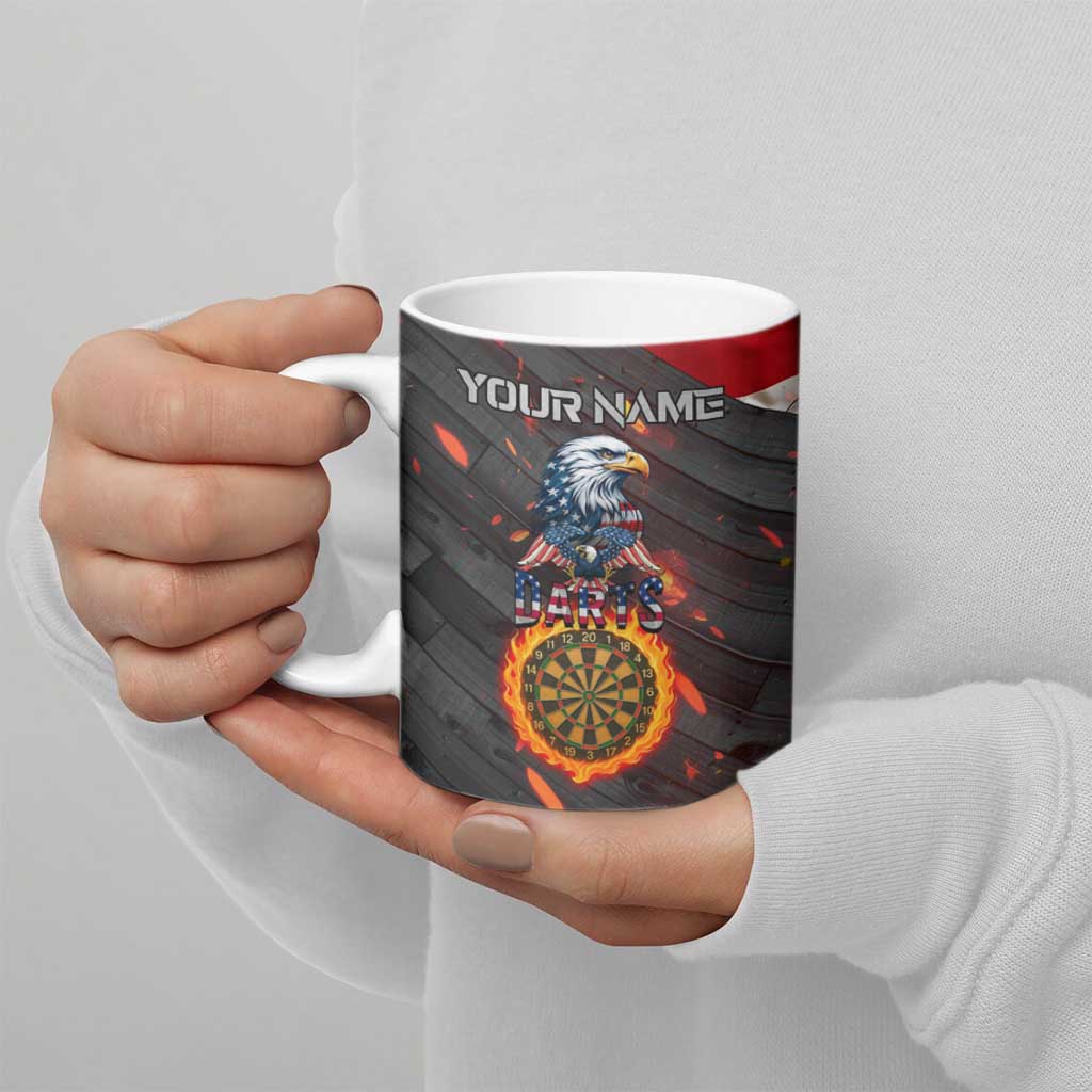 Custom American Flag and Bald Eagle Darts Ceramic Mug with Flaming Dartboard - Wonder Print Shop