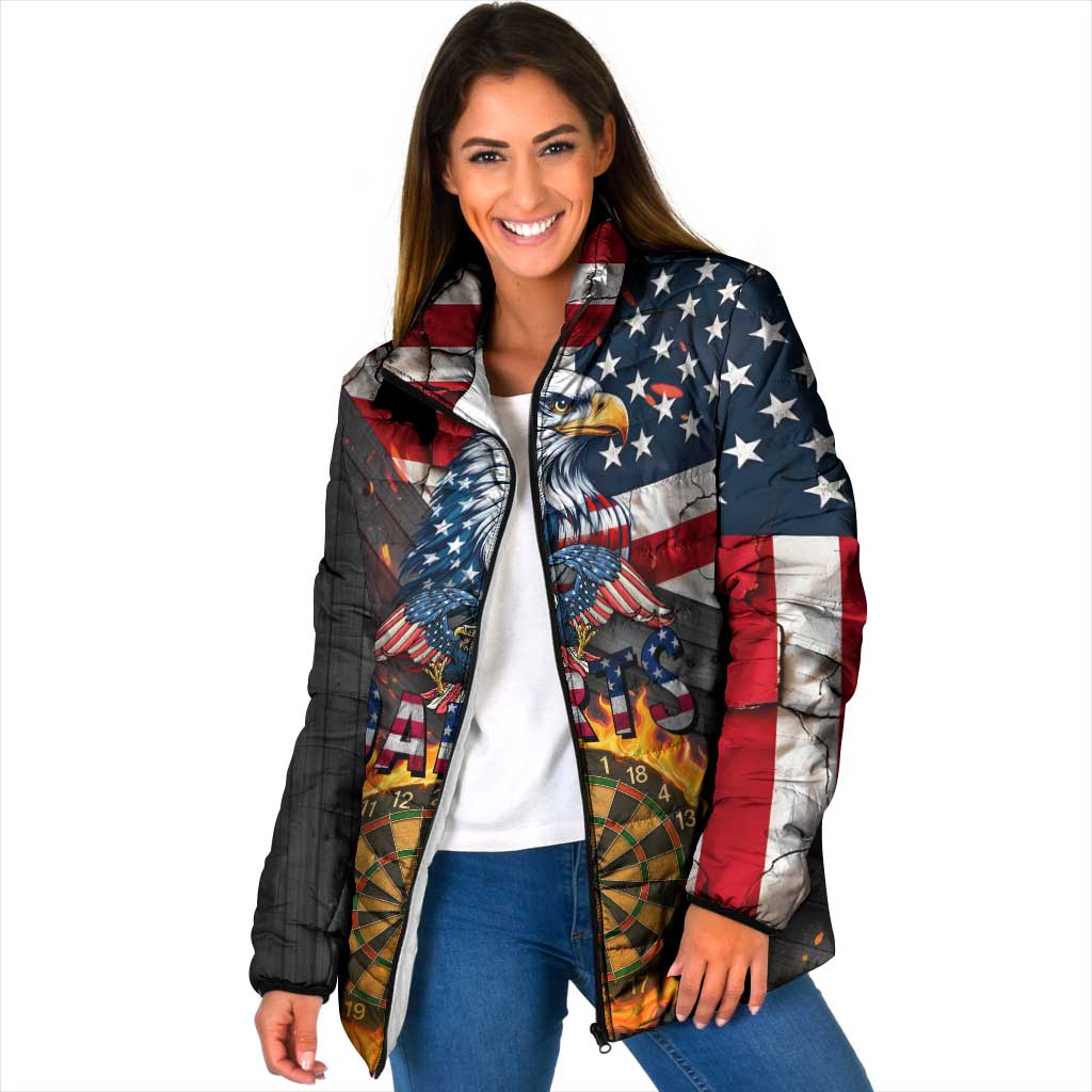 Custom American Flag and Bald Eagle Darts Padded Jacket with Flaming Dartboard - Wonder Print Shop