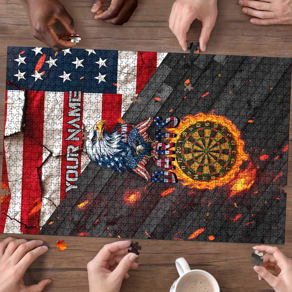 Custom American Flag and Bald Eagle Darts Puzzle with Flaming Dartboard - Wonder Print Shop