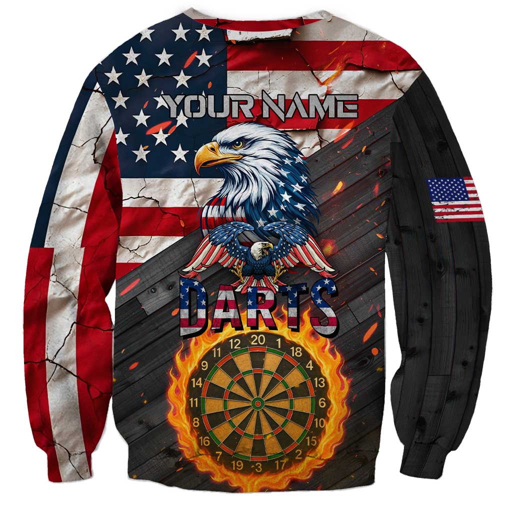 Custom American Flag and Bald Eagle Darts Sweatshirt with Flaming Dartboard - Wonder Print Shop