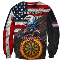 Custom American Flag and Bald Eagle Darts Sweatshirt with Flaming Dartboard - Wonder Print Shop