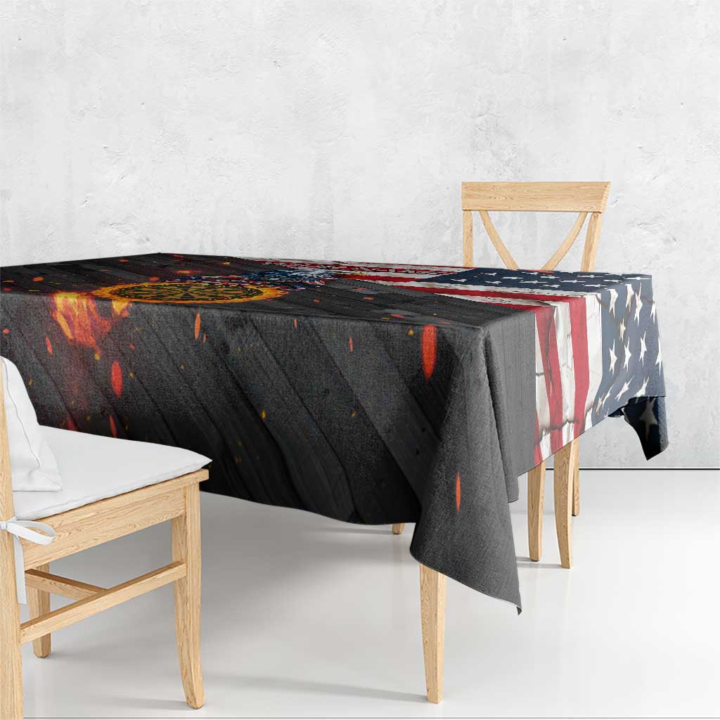 Custom American Flag and Bald Eagle Darts Tablecloth with Flaming Dartboard - Wonder Print Shop