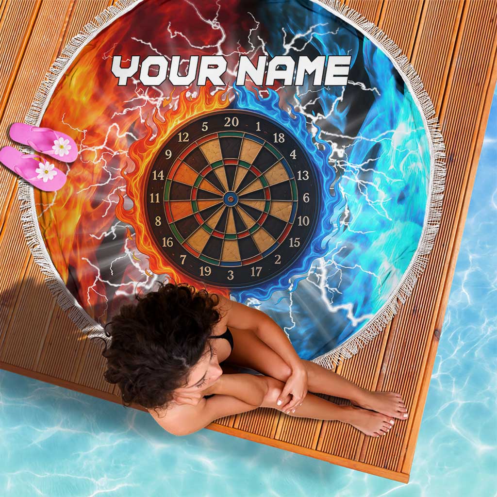 Custom Thunder Lightning Darts Beach Blanket Dartboard Water Fire - Wonder Print Shop