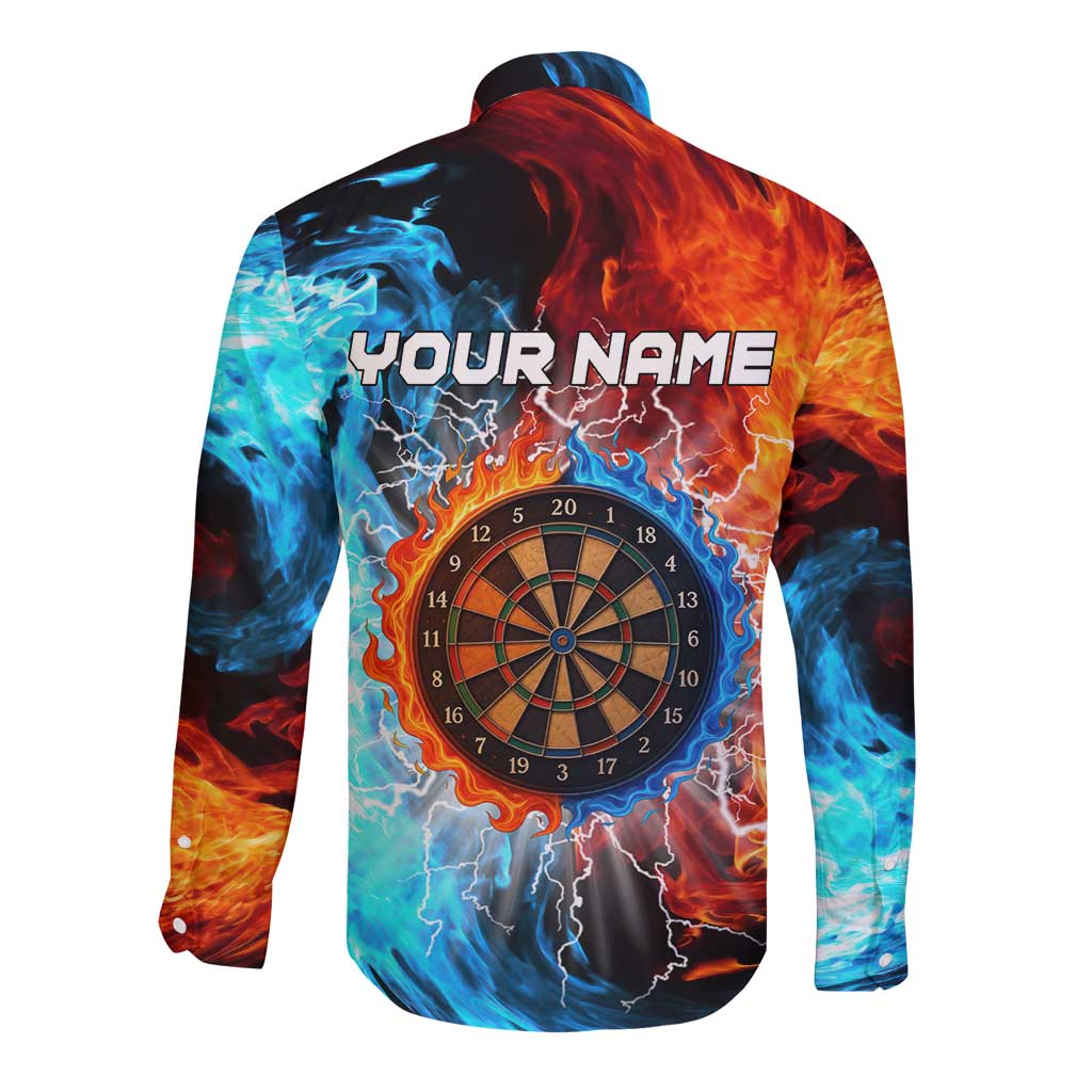 Custom Thunder Lightning Darts Long Sleeve Button Shirt Dartboard Water Fire - Wonder Print Shop