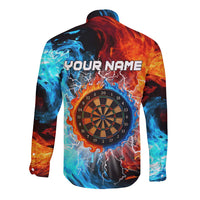 Custom Thunder Lightning Darts Long Sleeve Button Shirt Dartboard Water Fire - Wonder Print Shop