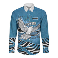 Botswana Independence Day Long Sleeve Button Shirt Flying Dove Graphic Zebra Portrait Flag Map