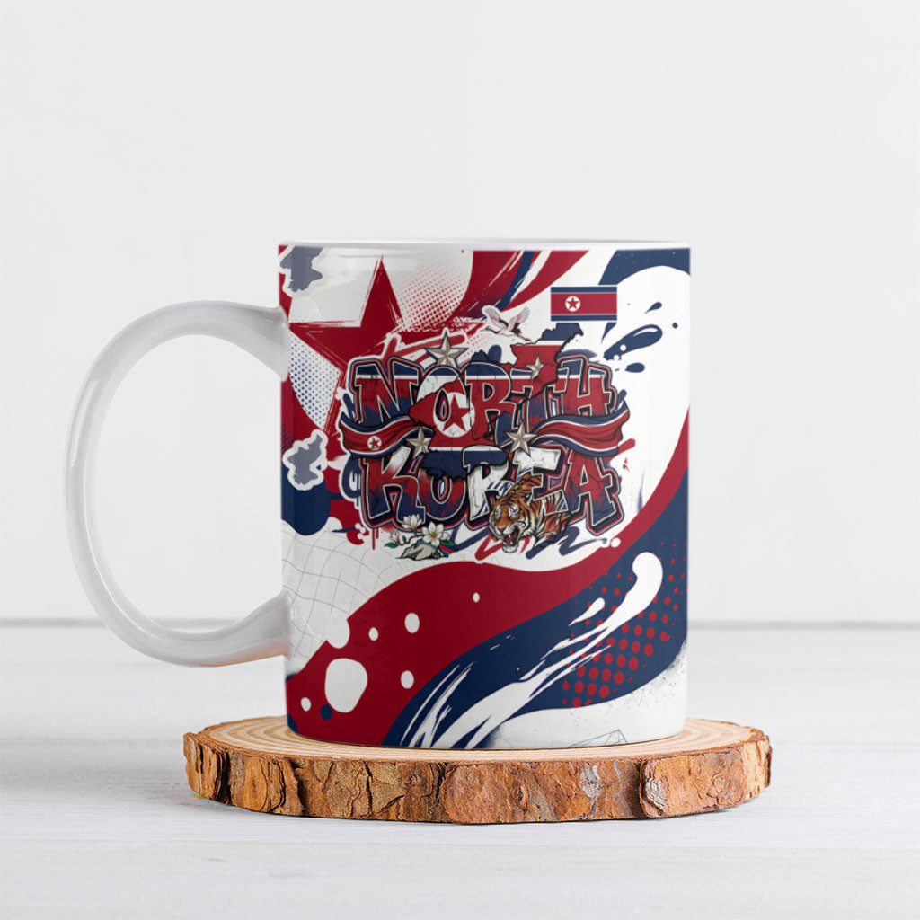 North Korea Flag Day Rise With The Flag Ceramic Mug Dynamic Red Star Paint Splatter With Tiger