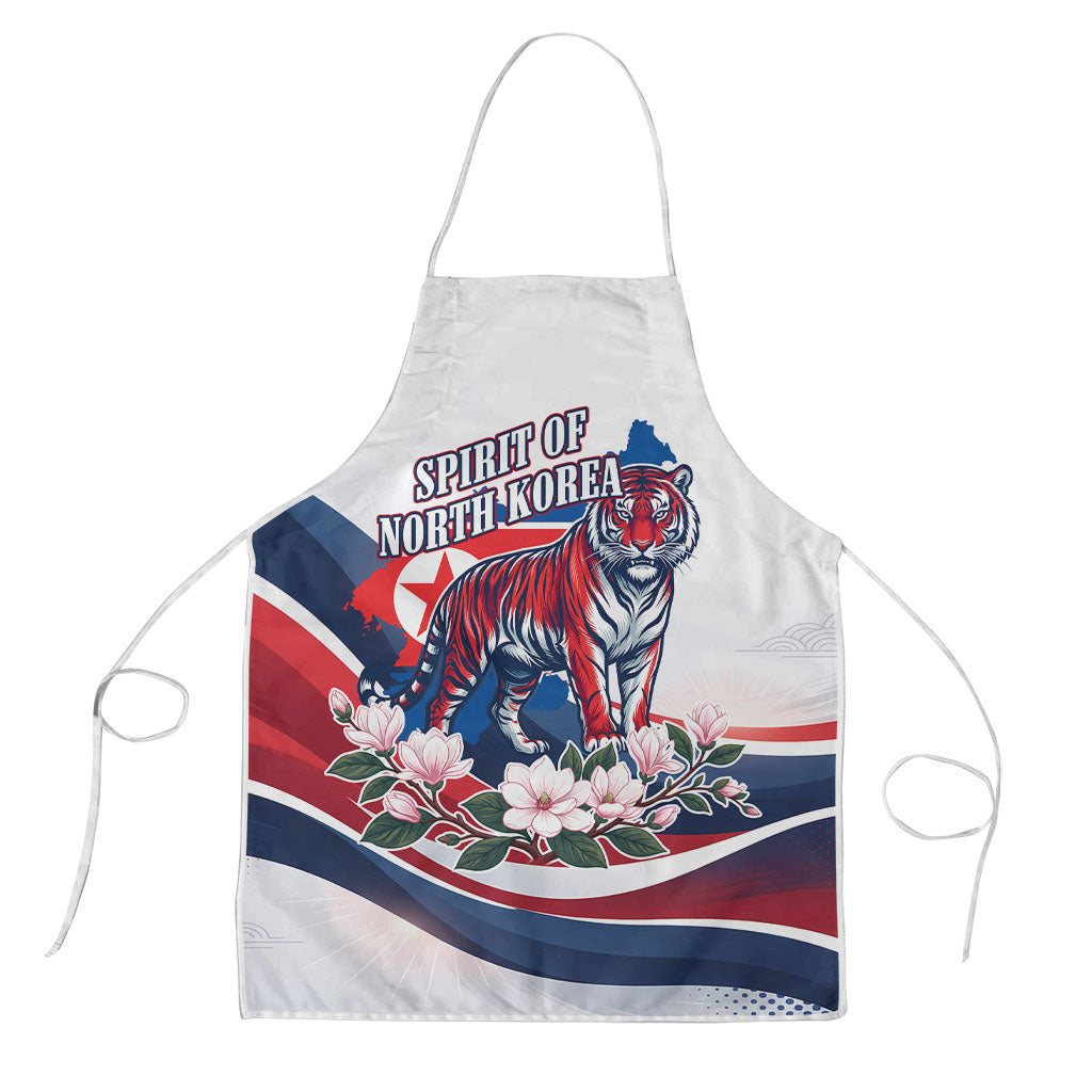 North Korea Flag Day Spirit Of North Korea Apron Flying Crane Graphic With Tiger Portrait And Magnolia Flowers