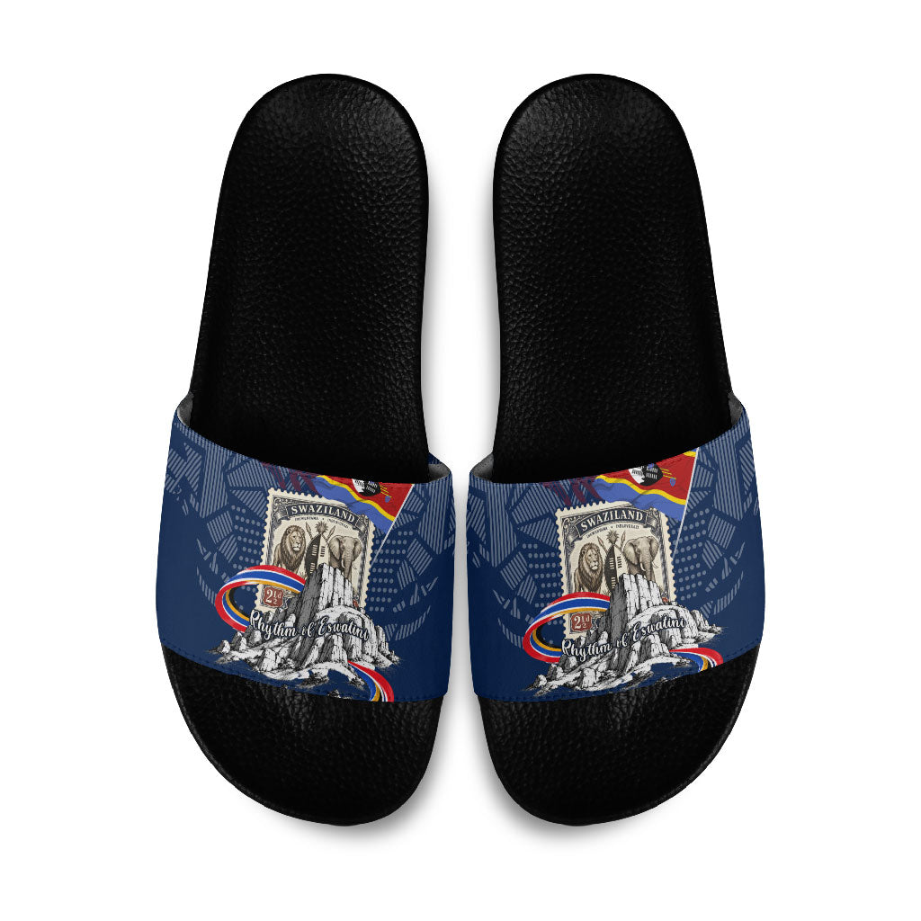 Eswatini Somhlolo Day Slide Sandals Swazi Flag Stamp Traditional Dancer African Heritage Graphic