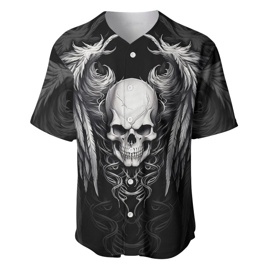 Skull and Wings Baseball Jersey Even The Devil Was Once An Angel - Wonder Print Shop