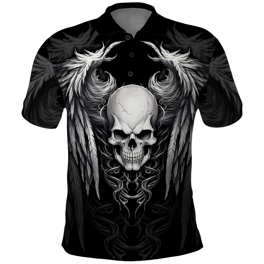 Skull and Wings Polo Shirt Even The Devil Was Once An Angel - Wonder Print Shop