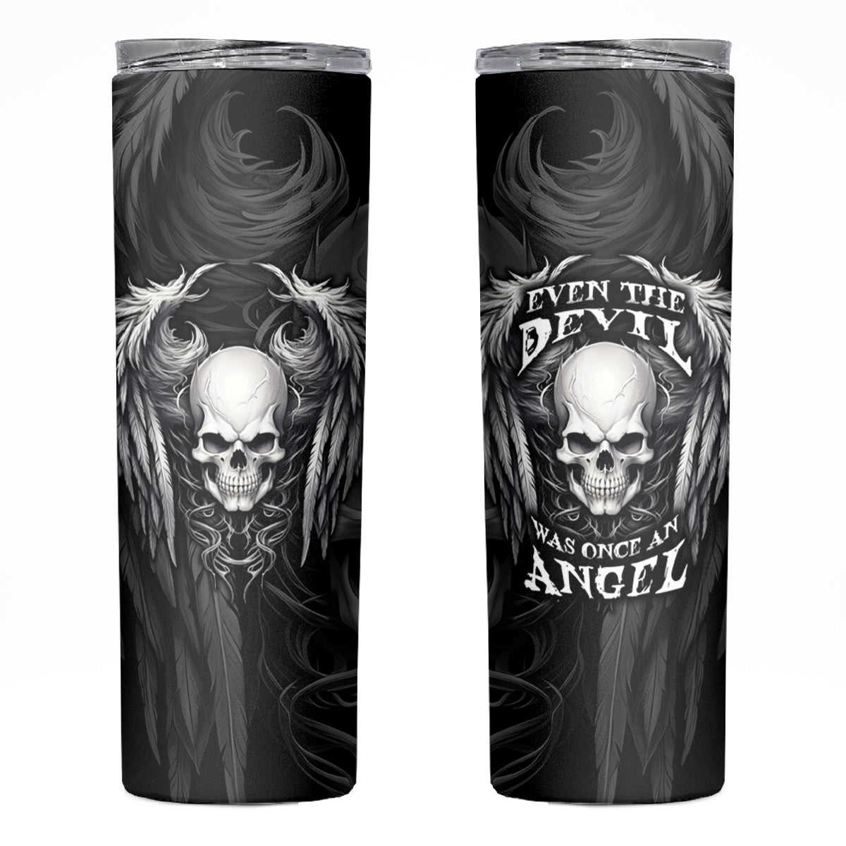 Skull and Wings Skinny Tumbler Even The Devil Was Once An Angel