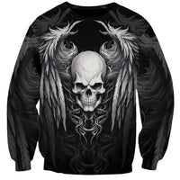 Black unisex sweatshirt with skull and white winged graphic on front