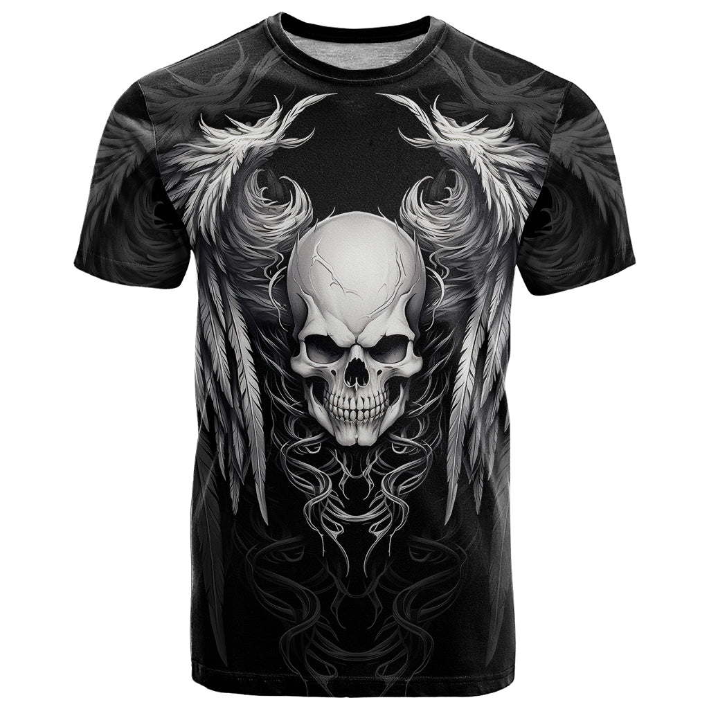 Skull and Wings T Shirt Even The Devil Was Once An Angel - Wonder Print Shop