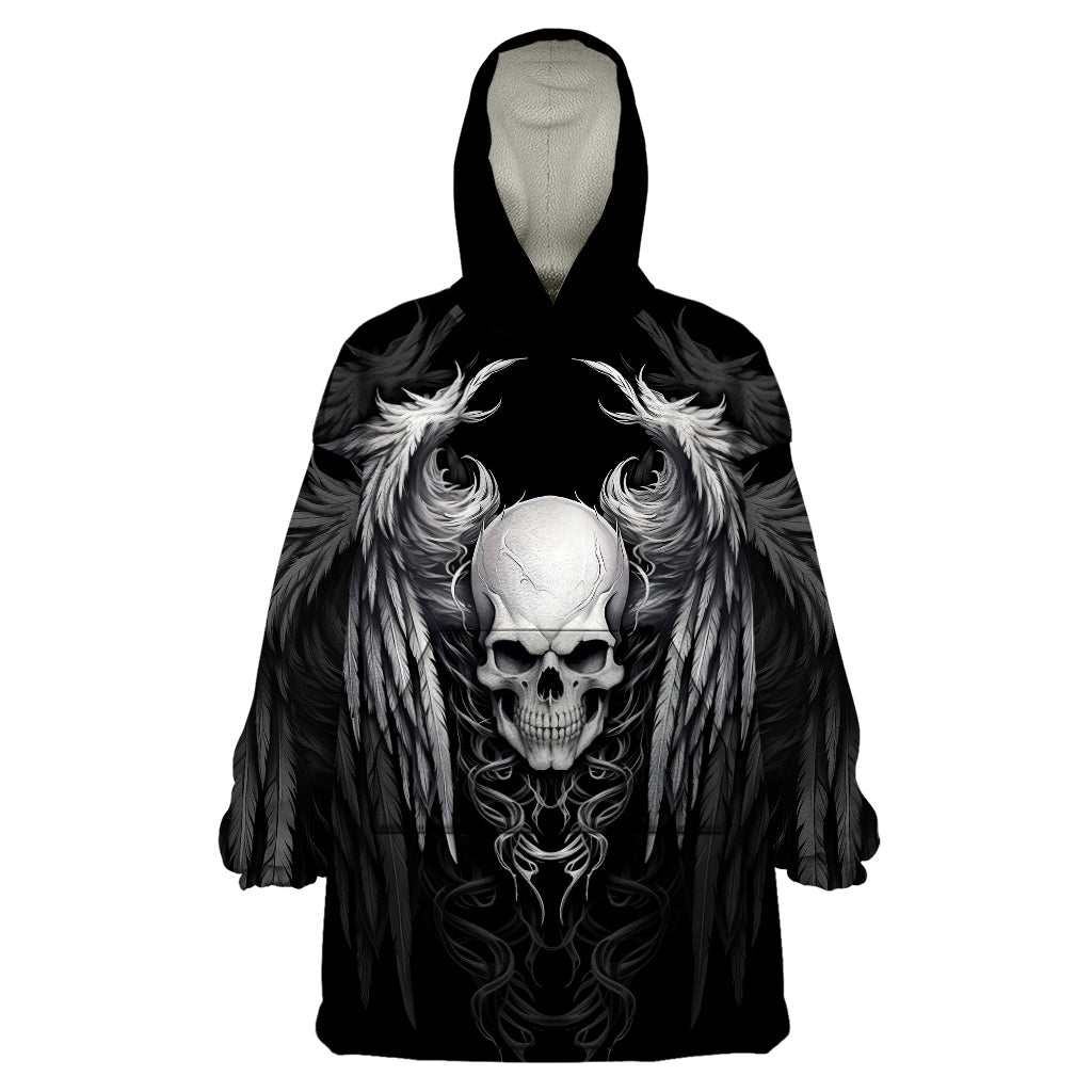 Skull and Wings Wearable Blanket Hoodie Even The Devil Was Once An Angel - Wonder Print Shop