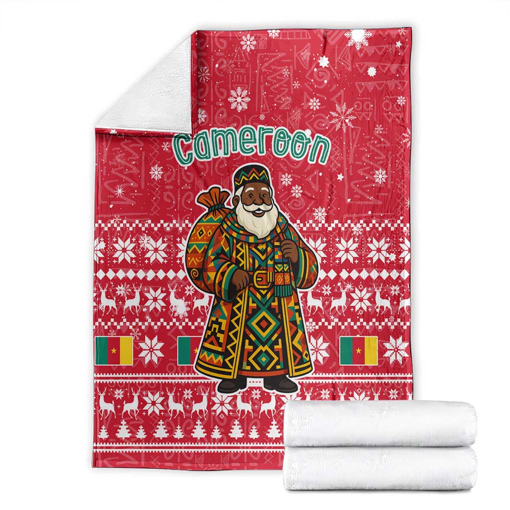 Cameroon Christmas Blanket with Red Snowflake Pattern Traditional Santa and Map Motif - Wonder Print Shop