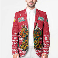 Cameroon Christmas Blazer with Red Snowflake Pattern Traditional Santa and Map Motif - Wonder Print Shop