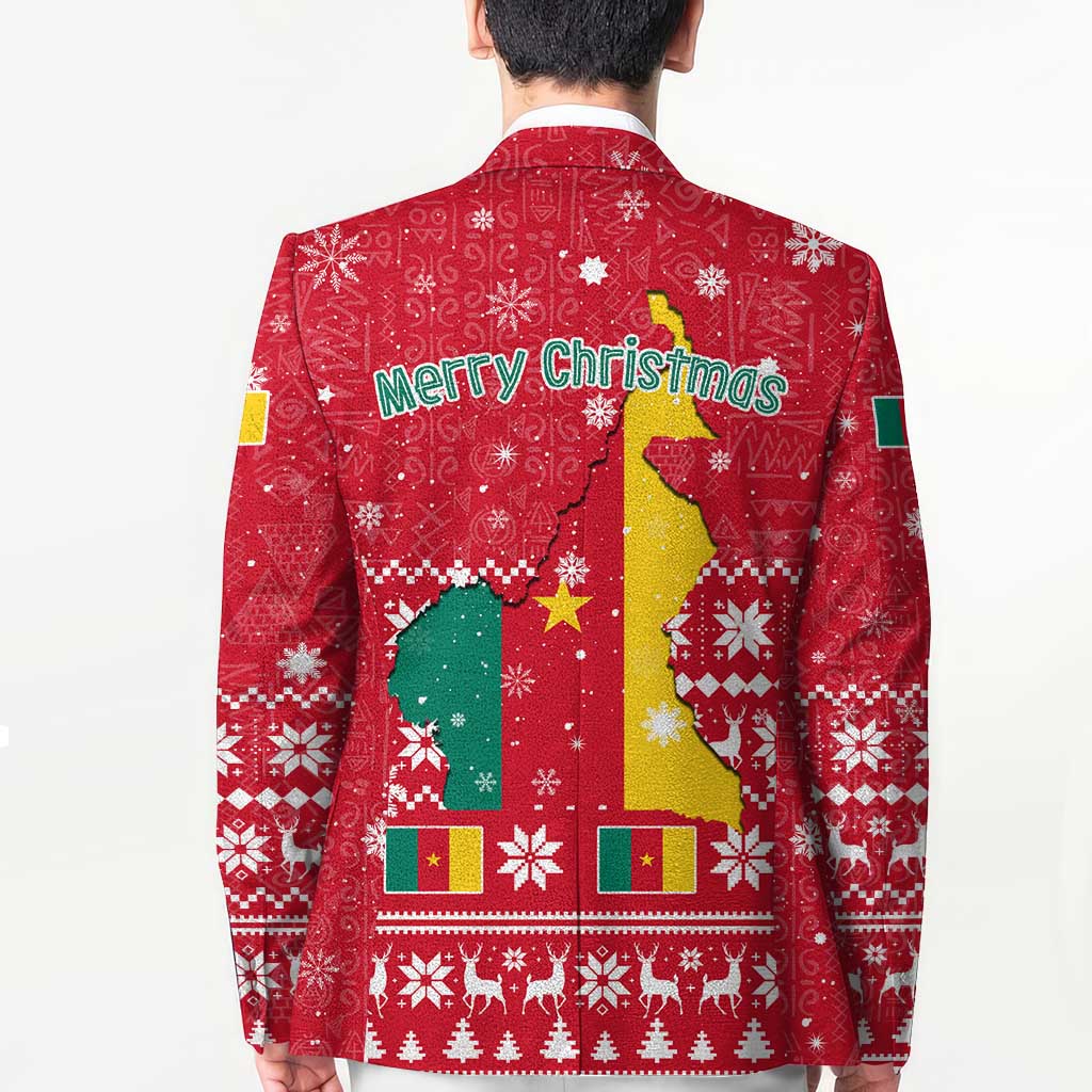 Cameroon Christmas Blazer with Red Snowflake Pattern Traditional Santa and Map Motif - Wonder Print Shop