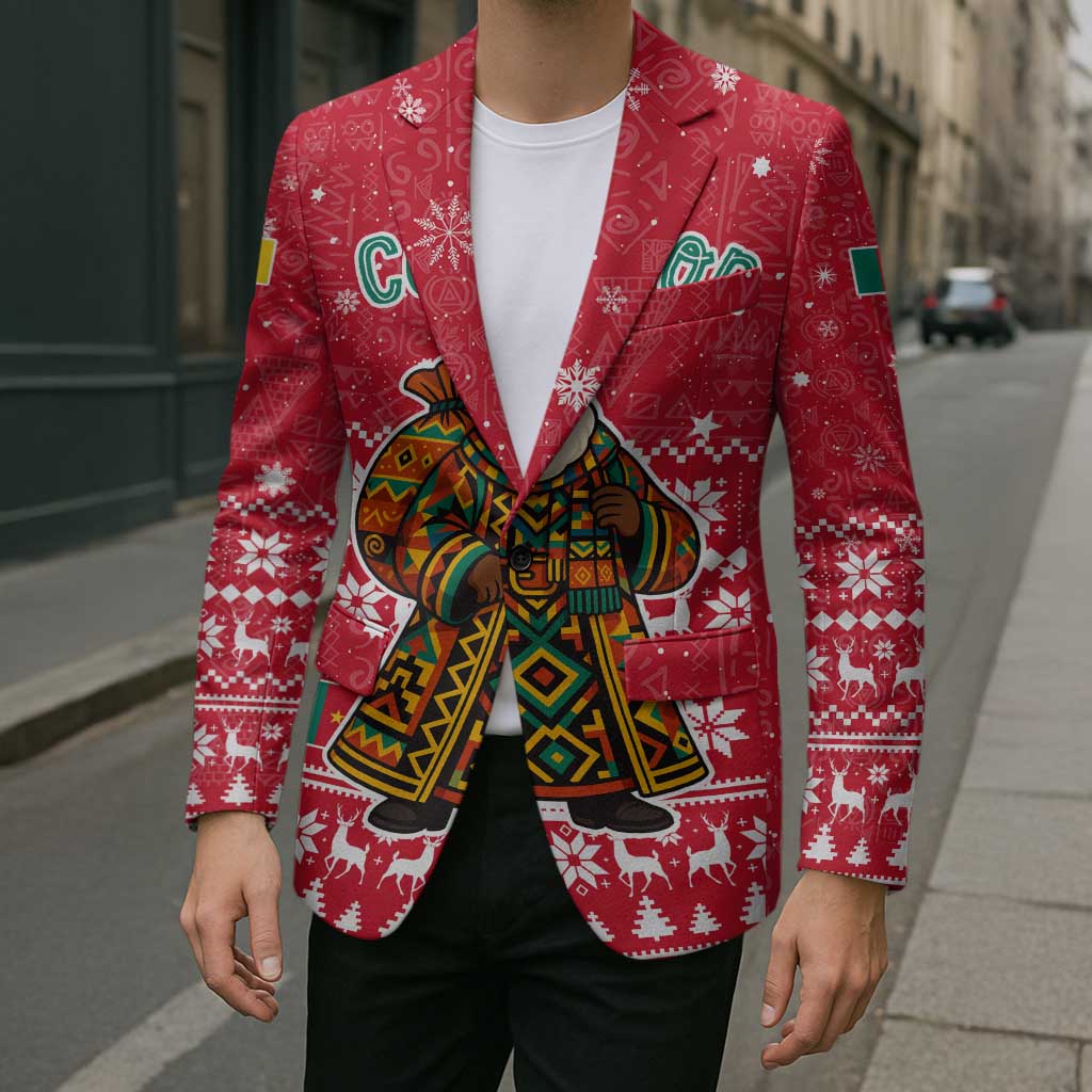 Cameroon Christmas Blazer with Red Snowflake Pattern Traditional Santa and Map Motif - Wonder Print Shop