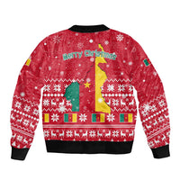 Cameroon Christmas Bomber Jacket with Red Snowflake Pattern Traditional Santa and Map Motif - Wonder Print Shop