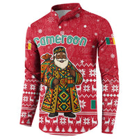 Cameroon Christmas Button Sweatshirt with Red Snowflake Pattern Traditional Santa and Map Motif - Wonder Print Shop