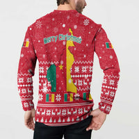 Cameroon Christmas Button Sweatshirt with Red Snowflake Pattern Traditional Santa and Map Motif - Wonder Print Shop