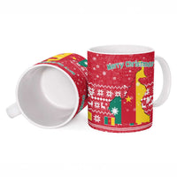 Cameroon Christmas Ceramic Mug with Red Snowflake Pattern Traditional Santa and Map Motif - Wonder Print Shop