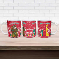 Cameroon Christmas Ceramic Mug with Red Snowflake Pattern Traditional Santa and Map Motif - Wonder Print Shop