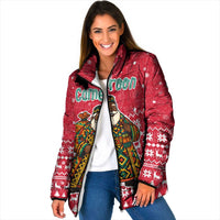 Cameroon Christmas Padded Jacket with Red Snowflake Pattern Traditional Santa and Map Motif - Wonder Print Shop