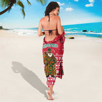 Cameroon Christmas Sarong with Red Snowflake Pattern Traditional Santa and Map Motif - Wonder Print Shop